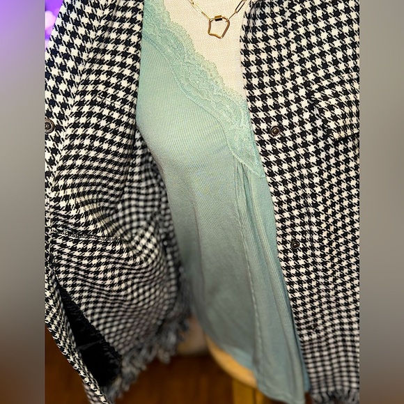 🆕🌿🖤FANTASTIC FAWN: Houndstooth Button Down Fringe Detail Jacket SMALL - Picture 5 of 6